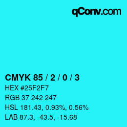 カラーコード: CMYK 85 / 2 / 0 / 3 | qconv.com