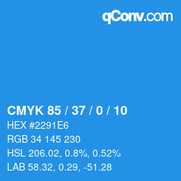 カラーコード: CMYK 85 / 37 / 0 / 10 | qconv.com