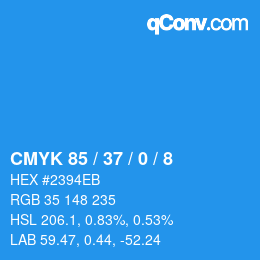 颜色代码: CMYK 85 / 37 / 0 / 8 | qconv.com