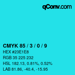 颜色代码: CMYK 85 / 3 / 0 / 9 | qconv.com