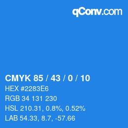 カラーコード: CMYK 85 / 43 / 0 / 10 | qconv.com