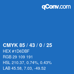 カラーコード: CMYK 85 / 43 / 0 / 25 | qconv.com