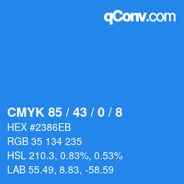 カラーコード: CMYK 85 / 43 / 0 / 8 | qconv.com
