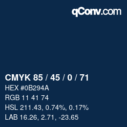 Código de color: CMYK 85 / 45 / 0 / 71 | qconv.com