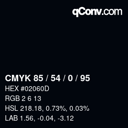 カラーコード: CMYK 85 / 54 / 0 / 95 | qconv.com
