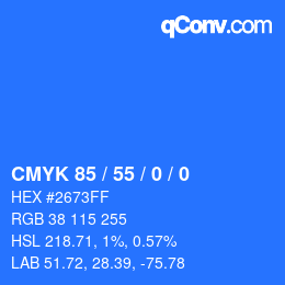 カラーコード: CMYK 85 / 55 / 0 / 0 | qconv.com