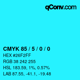 カラーコード: CMYK 85 / 5 / 0 / 0 | qconv.com