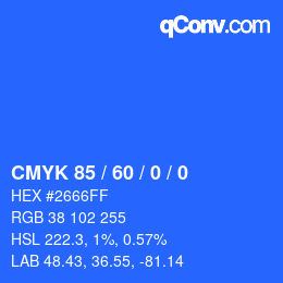 カラーコード: CMYK 85 / 60 / 0 / 0 | qconv.com