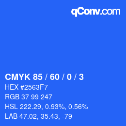 カラーコード: CMYK 85 / 60 / 0 / 3 | qconv.com