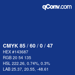 カラーコード: CMYK 85 / 60 / 0 / 47 | qconv.com