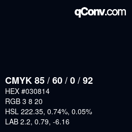 颜色代码: CMYK 85 / 60 / 0 / 92 | qconv.com