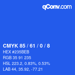 Color code: CMYK 85 / 61 / 0 / 8 | qconv.com