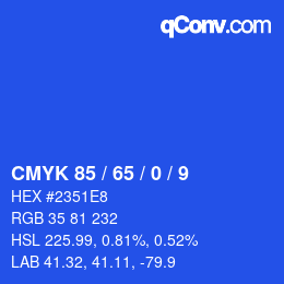 カラーコード: CMYK 85 / 65 / 0 / 9 | qconv.com