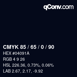 Farbcode: CMYK 85 / 65 / 0 / 90 | qconv.com