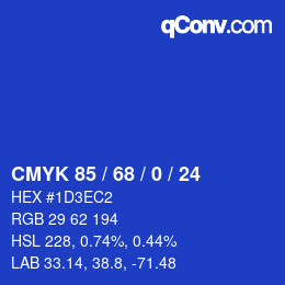 カラーコード: CMYK 85 / 68 / 0 / 24 | qconv.com