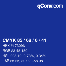 Color code: CMYK 85 / 68 / 0 / 41 | qconv.com
