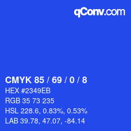 Color code: CMYK 85 / 69 / 0 / 8 | qconv.com