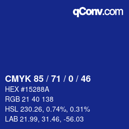 Color code: CMYK 85 / 71 / 0 / 46 | qconv.com