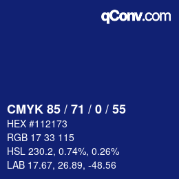 Color code: CMYK 85 / 71 / 0 / 55 | qconv.com