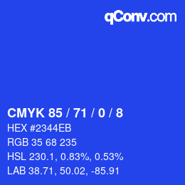 Color code: CMYK 85 / 71 / 0 / 8 | qconv.com