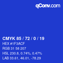 Color code: CMYK 85 / 72 / 0 / 19 | qconv.com