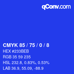 颜色代码: CMYK 85 / 75 / 0 / 8 | qconv.com