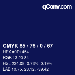 Color code: CMYK 85 / 76 / 0 / 67 | qconv.com