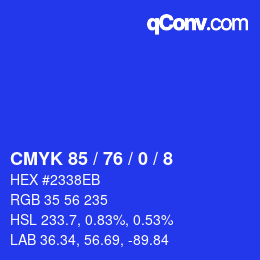 カラーコード: CMYK 85 / 76 / 0 / 8 | qconv.com