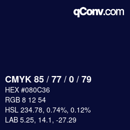 カラーコード: CMYK 85 / 77 / 0 / 79 | qconv.com