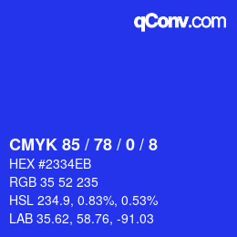Color code: CMYK 85 / 78 / 0 / 8 | qconv.com