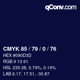 Color code: CMYK 85 / 79 / 0 / 76 | qconv.com