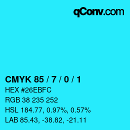 カラーコード: CMYK 85 / 7 / 0 / 1 | qconv.com