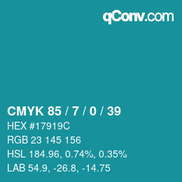 カラーコード: CMYK 85 / 7 / 0 / 39 | qconv.com
