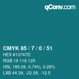 颜色代码: CMYK 85 / 7 / 0 / 51 | qconv.com