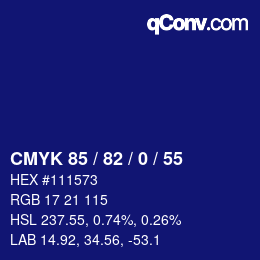 颜色代码: CMYK 85 / 82 / 0 / 55 | qconv.com