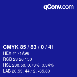 カラーコード: CMYK 85 / 83 / 0 / 41 | qconv.com