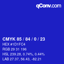 カラーコード: CMYK 85 / 84 / 0 / 23 | qconv.com