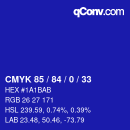 Color code: CMYK 85 / 84 / 0 / 33 | qconv.com