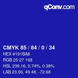 Color code: CMYK 85 / 84 / 0 / 34 | qconv.com