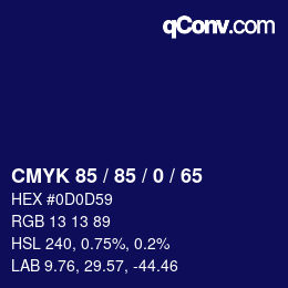 颜色代码: CMYK 85 / 85 / 0 / 65 | qconv.com