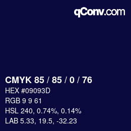 Color code: CMYK 85 / 85 / 0 / 76 | qconv.com