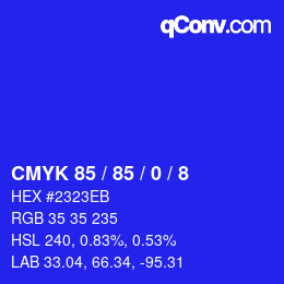 カラーコード: CMYK 85 / 85 / 0 / 8 | qconv.com