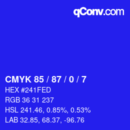 カラーコード: CMYK 85 / 87 / 0 / 7 | qconv.com