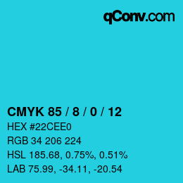 カラーコード: CMYK 85 / 8 / 0 / 12 | qconv.com
