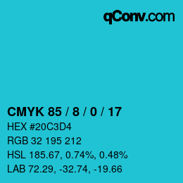 カラーコード: CMYK 85 / 8 / 0 / 17 | qconv.com
