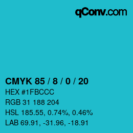 颜色代码: CMYK 85 / 8 / 0 / 20 | qconv.com