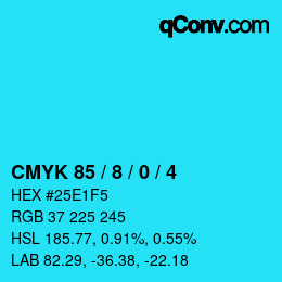カラーコード: CMYK 85 / 8 / 0 / 4 | qconv.com