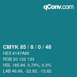 颜色代码: CMYK 85 / 8 / 0 / 48 | qconv.com