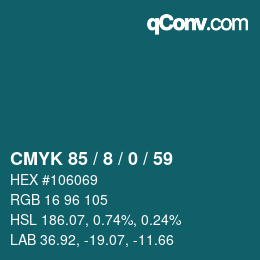 カラーコード: CMYK 85 / 8 / 0 / 59 | qconv.com