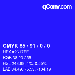 颜色代码: CMYK 85 / 91 / 0 / 0 | qconv.com